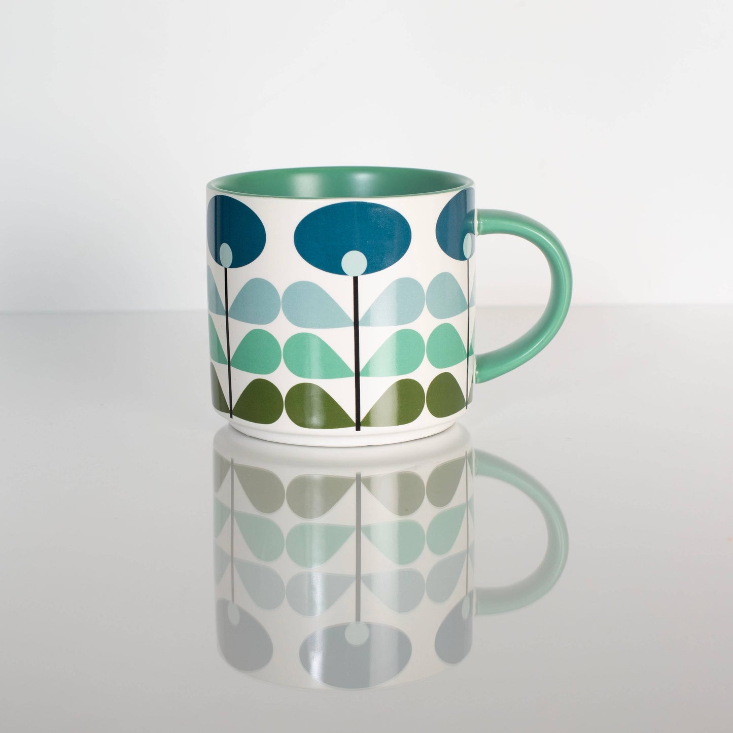Blue Mid Century Modern Flower Stackable Matte Coffee Mug