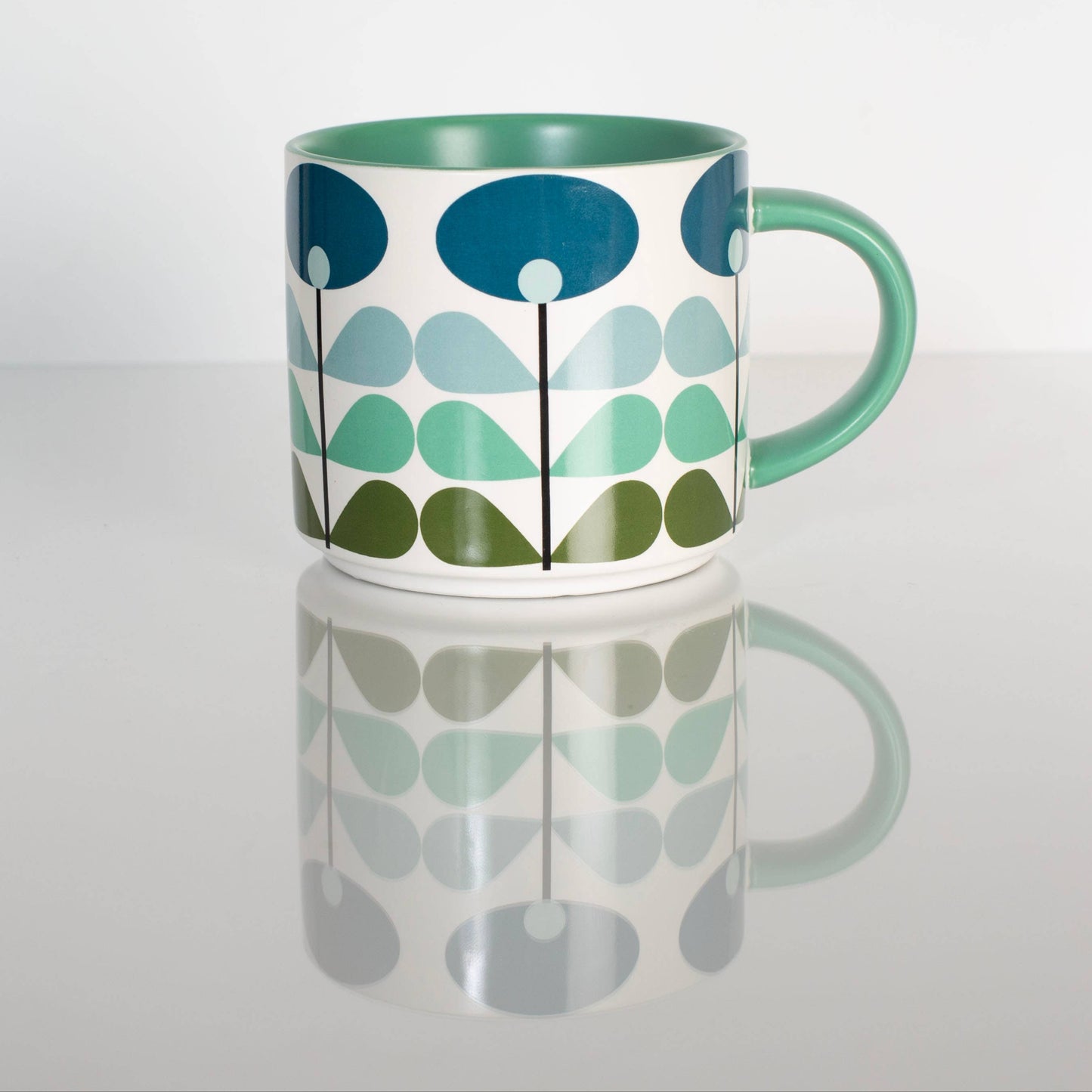 Blue Mid Century Modern Flower Stackable Matte Coffee Mug