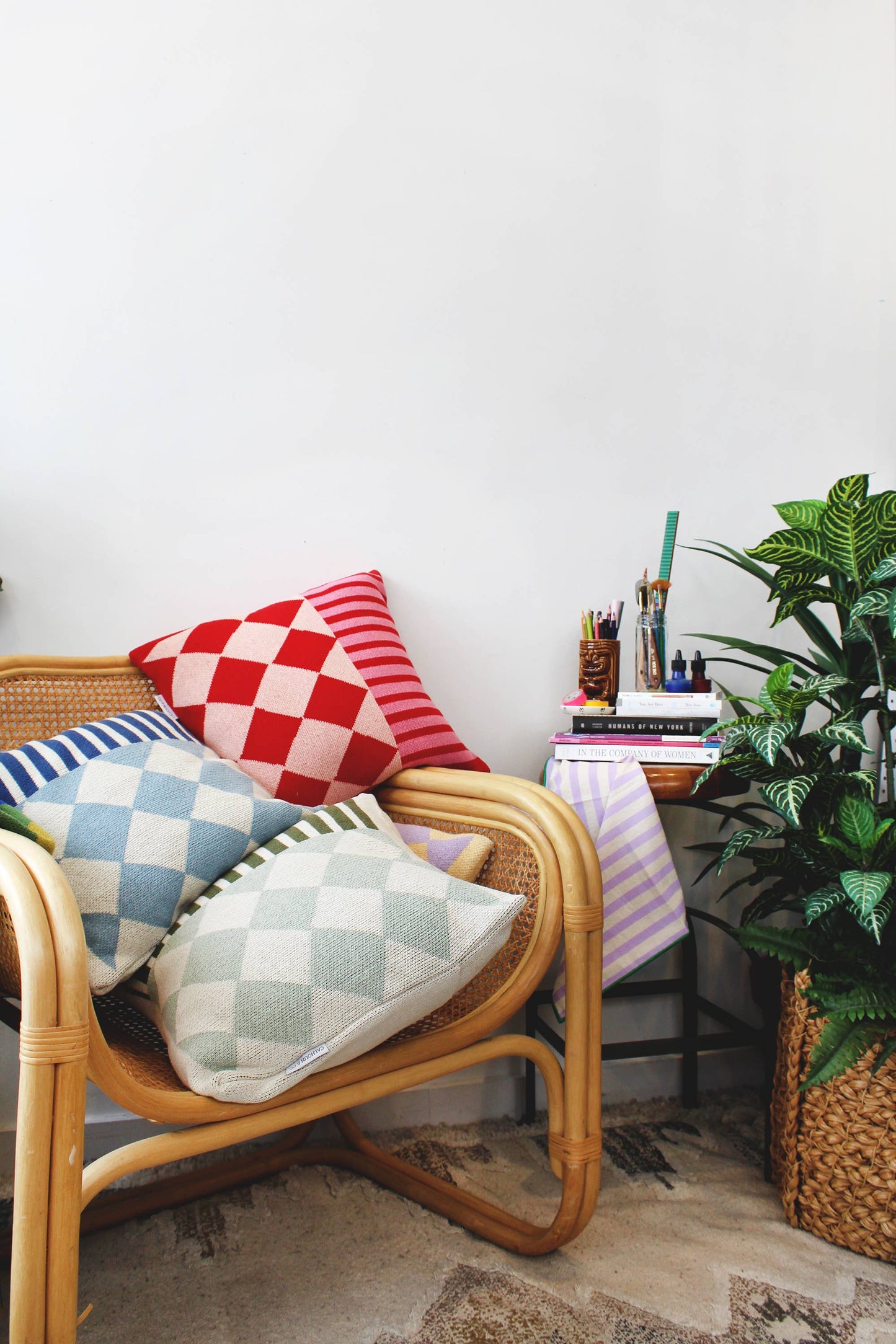 Diamond Checkerboard Knit Throw Pillow