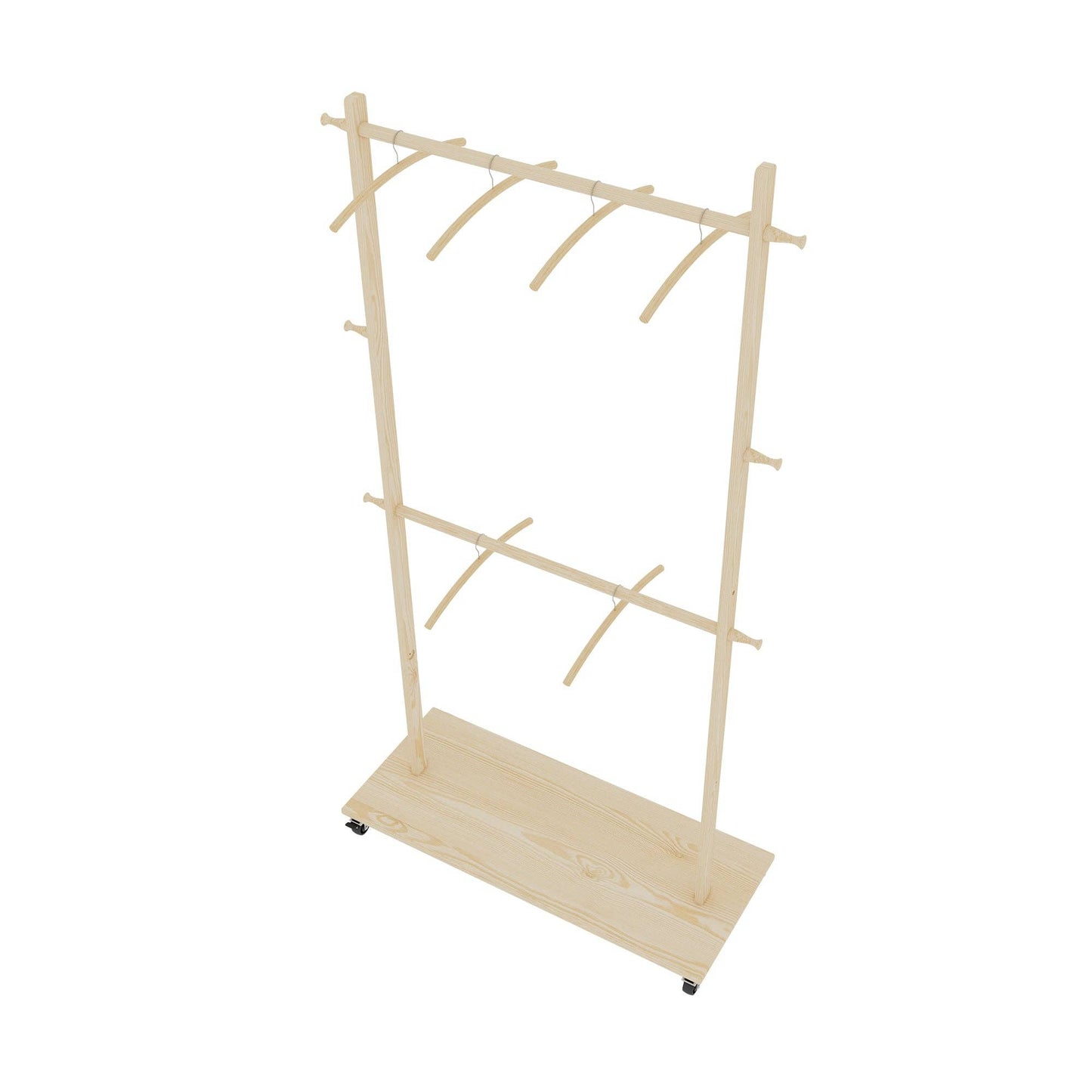 Solid Wood Garment Rack with Shelf, Wheels & 6 Hangers