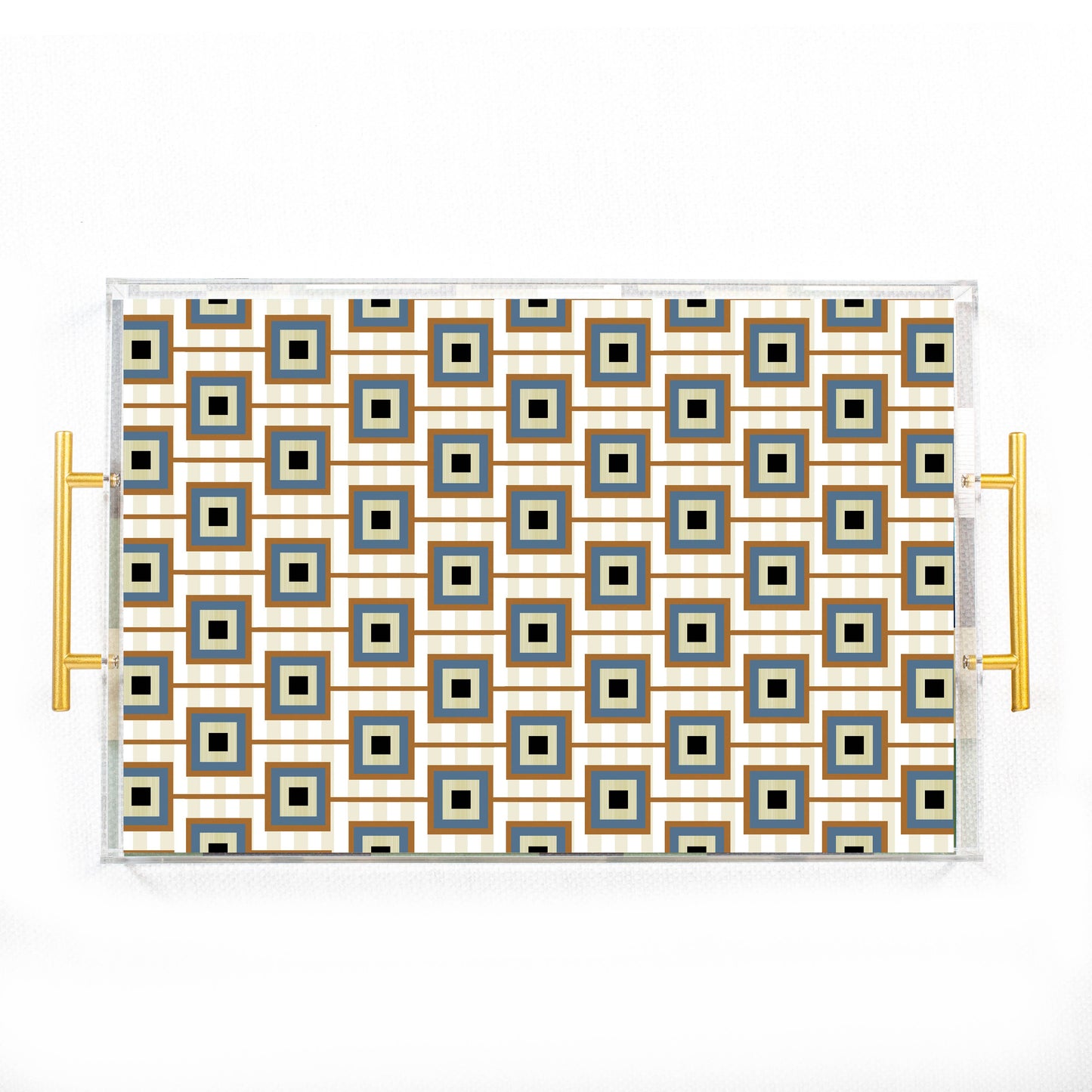 Squares Unaligned Rectangle Acrylic Tray with Gold Handle