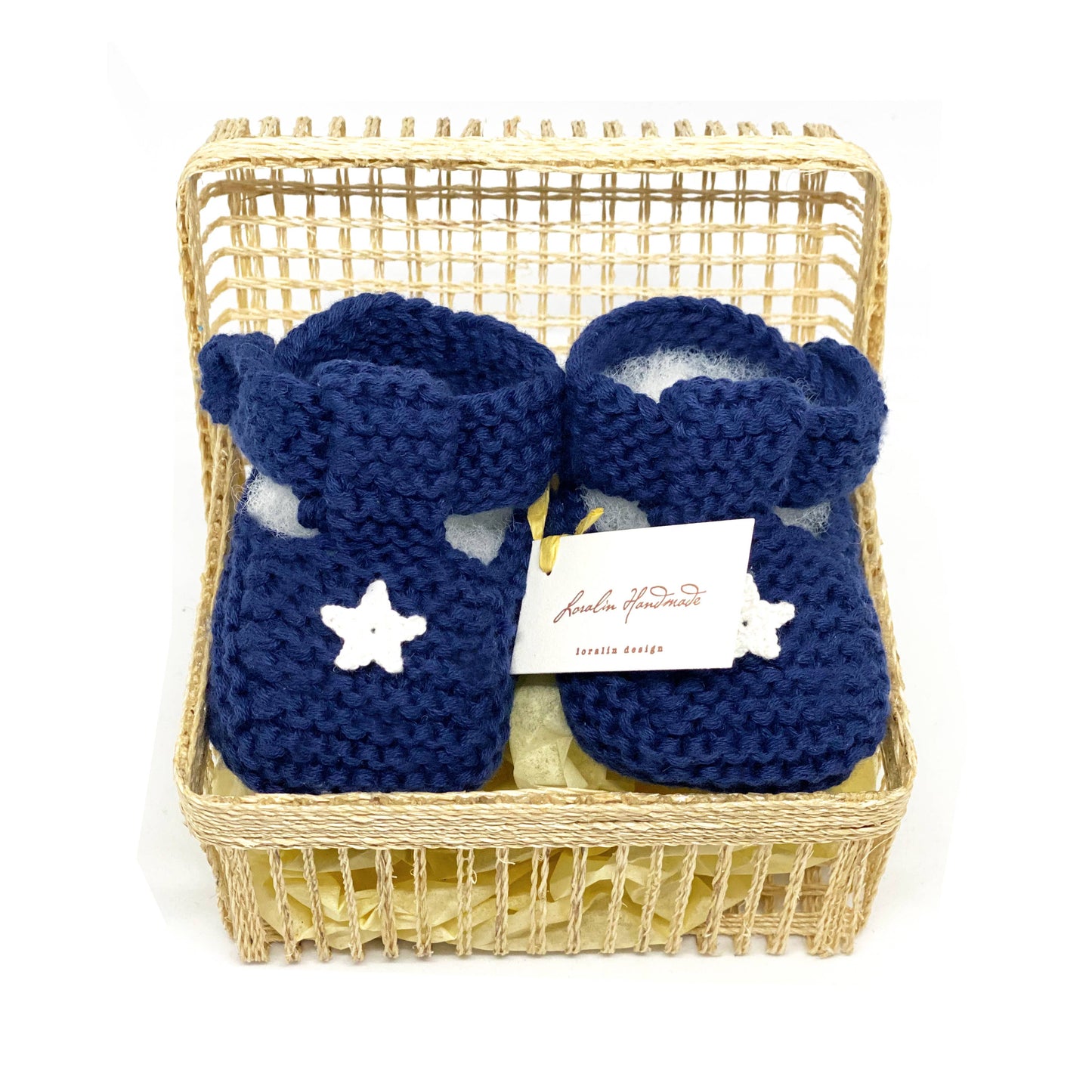 Navy Star Booties in Basket
