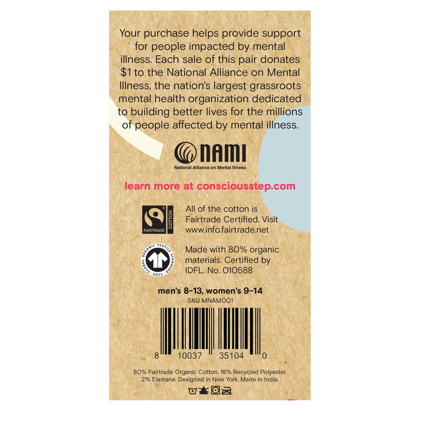 Back of a tag with NAMI branding and information on mental health support.