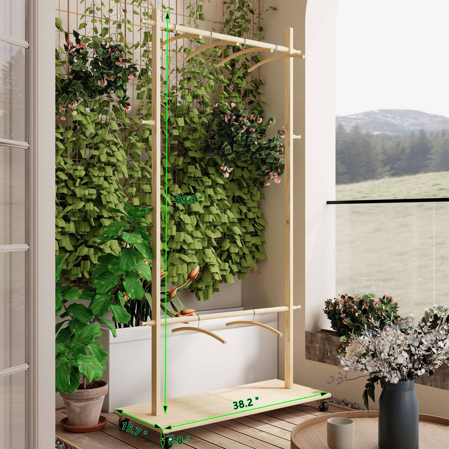 Solid Wood Garment Rack with Shelf, Wheels & 6 Hangers