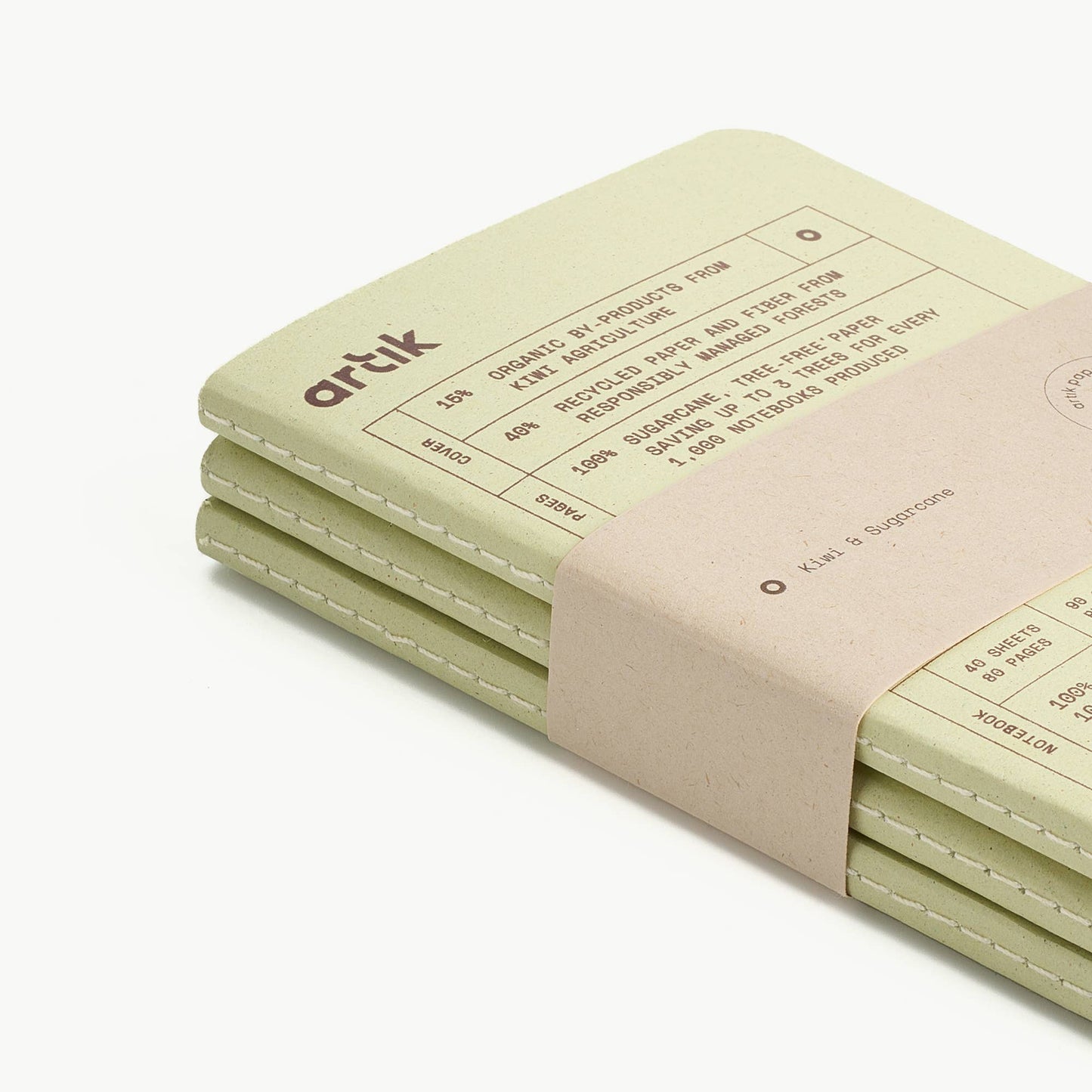 Artik Pack Of 3 Pocket Singer Sewn Notebooks | Ruled | Kiwi