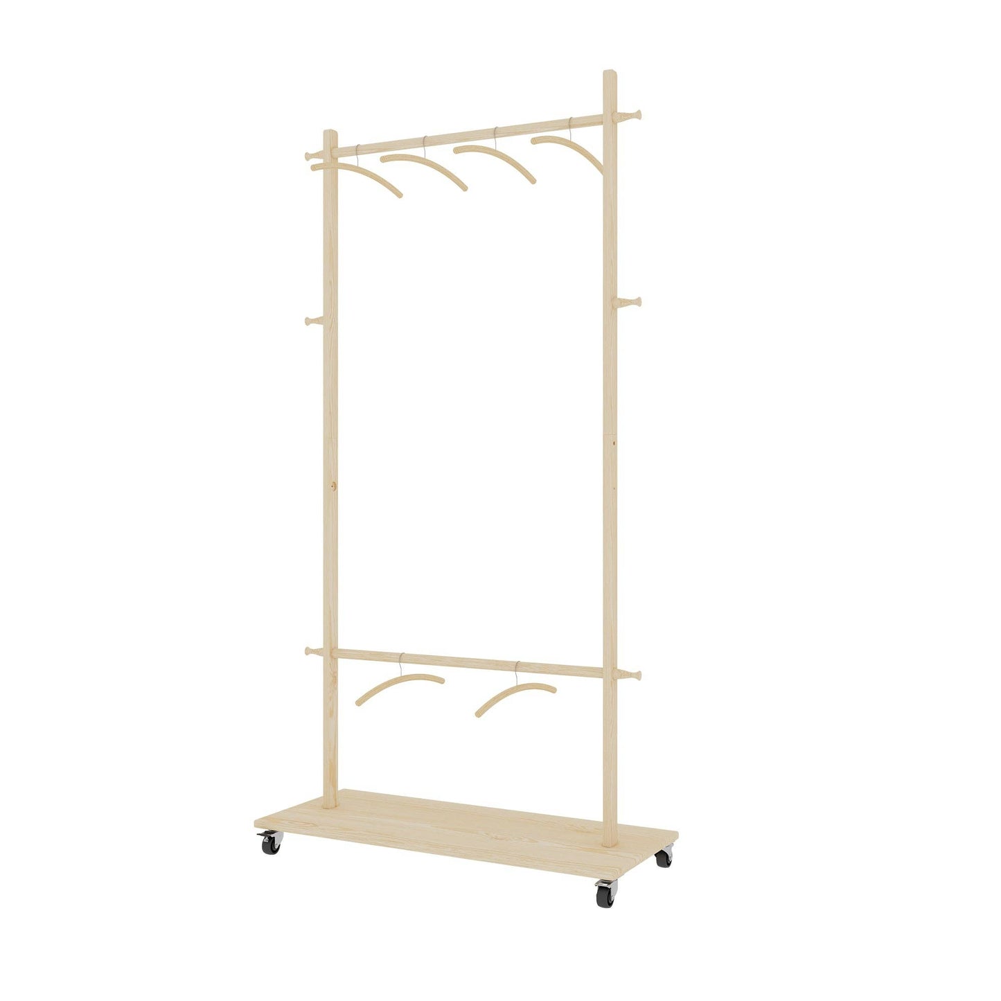 Solid Wood Garment Rack with Shelf, Wheels & 6 Hangers