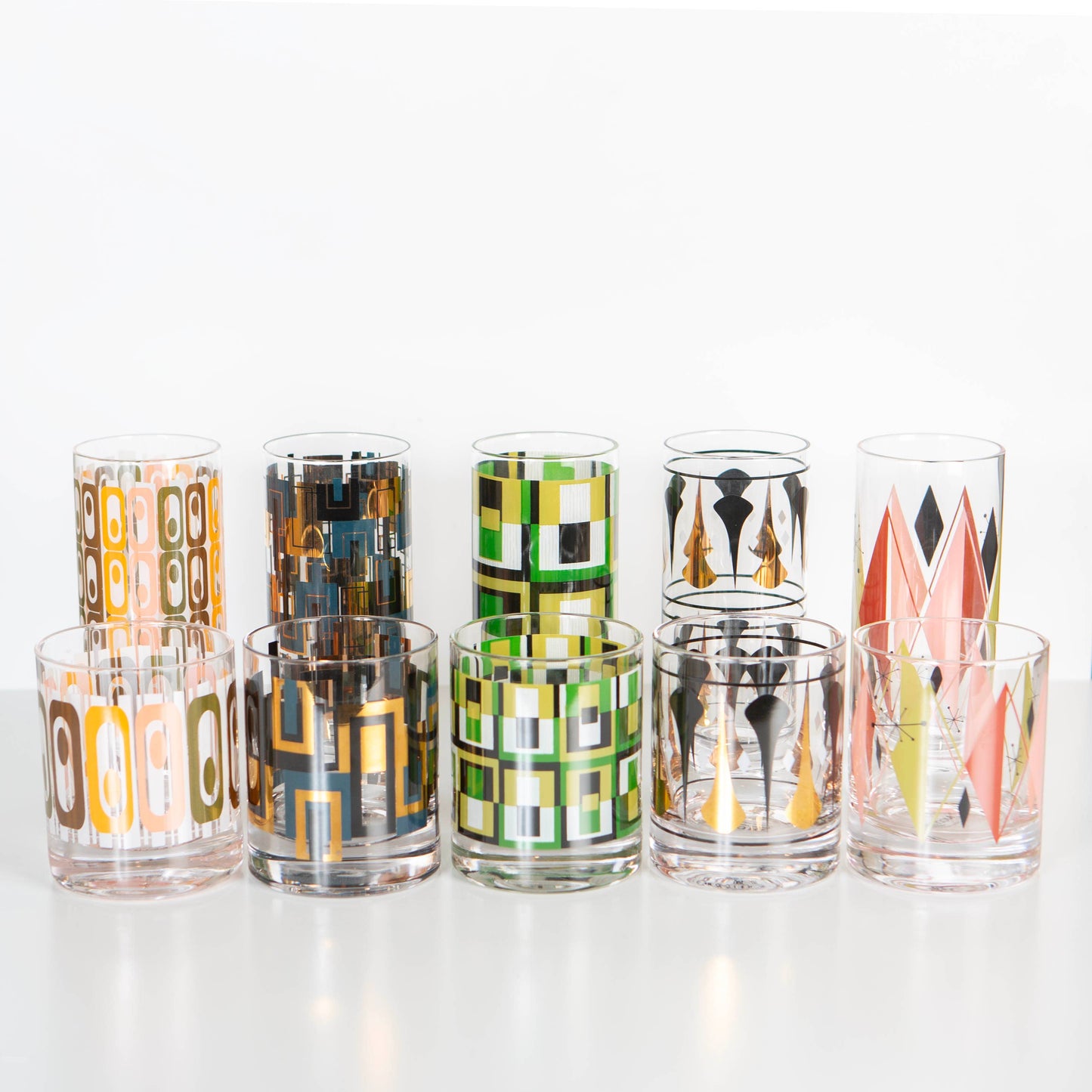 Black and Gold Mid Century Vintage Highball Cocktail Glass