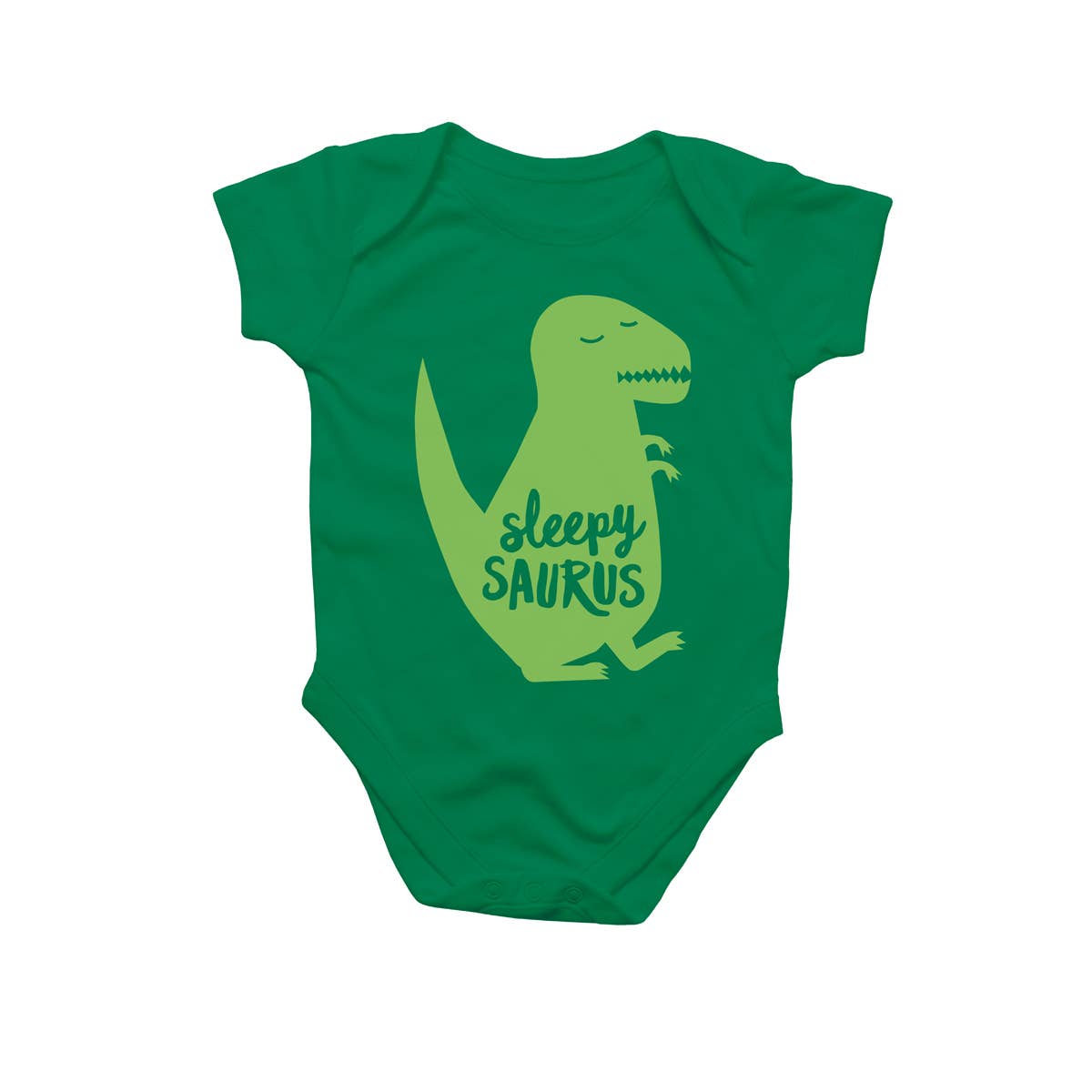 Sleepysaurus Dinosaur on Green Baby Bodysuit