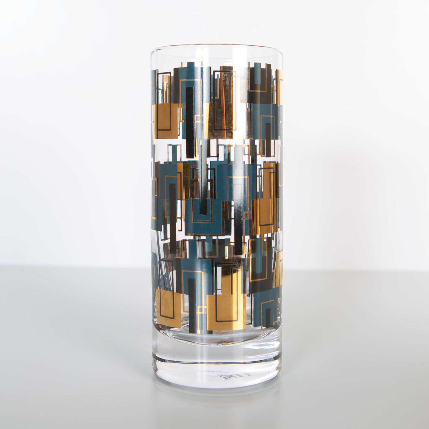 Mod Lounge | Blue and Gold Mid Century Highball Vintage Cocktail Glass