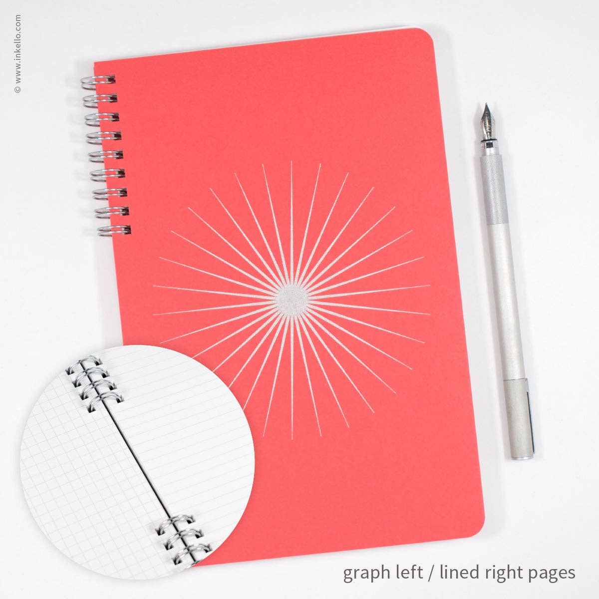 Big Burst Spiral Notebook with Coral Cover and Silver Ink
