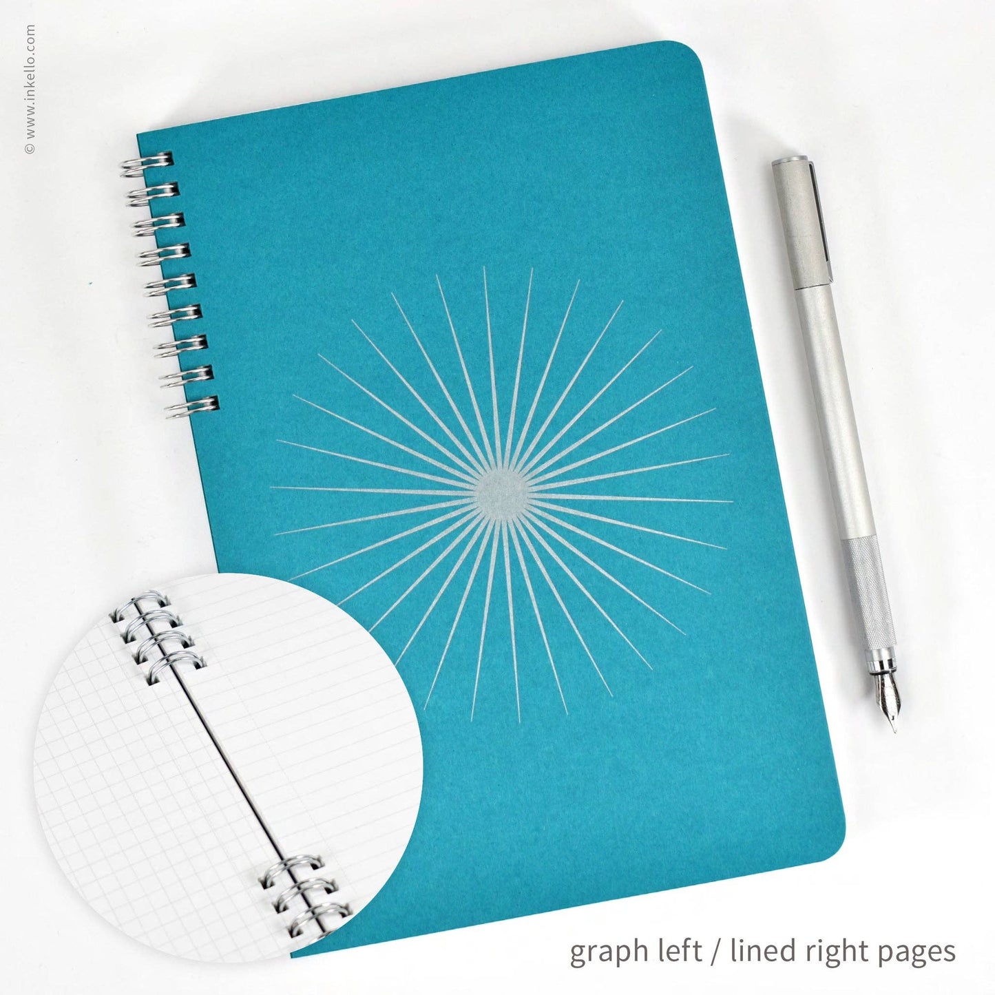 Big Burst Spiral Notebook with Teal Cover + Silver Ink