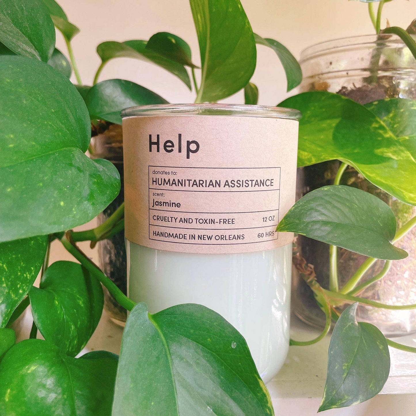 Help, Humanitarian Assistance, Jasmine Scented Candle, Eco Friendly, Soy