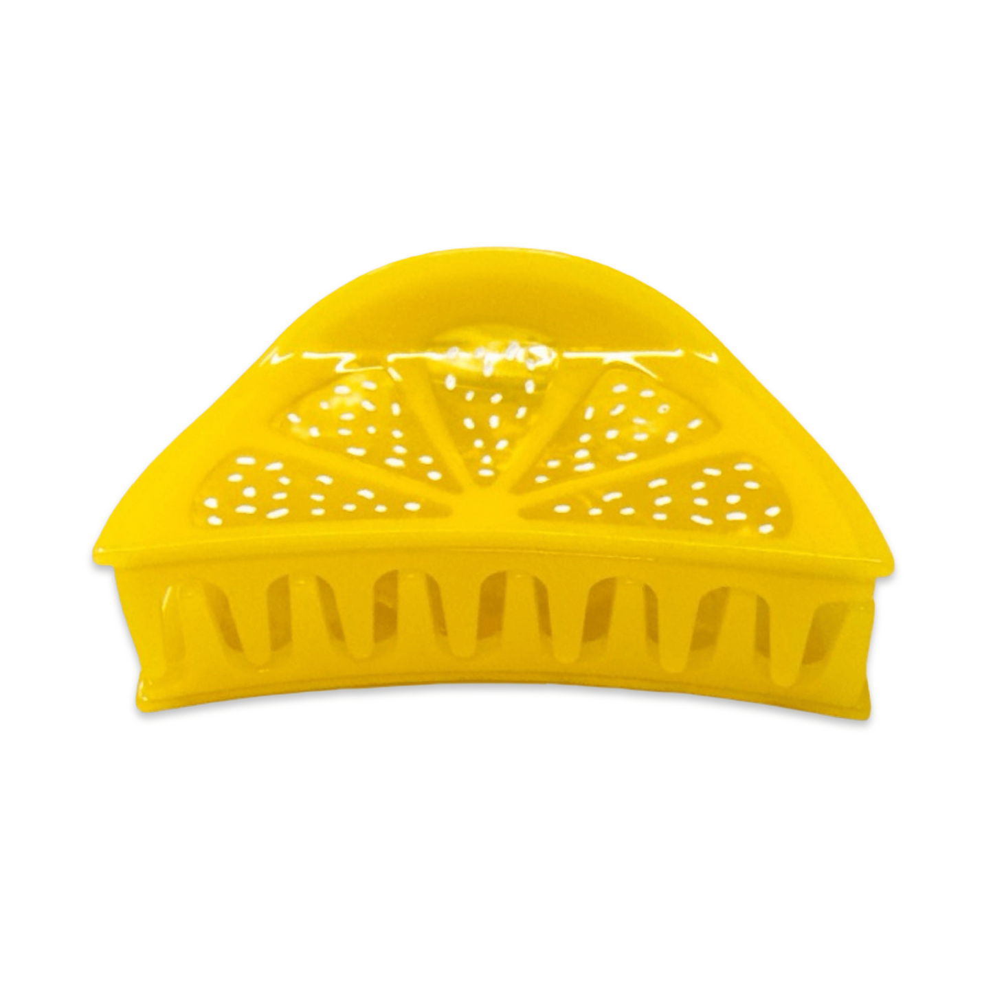 Yellow plastic lemon squeezer on a white background