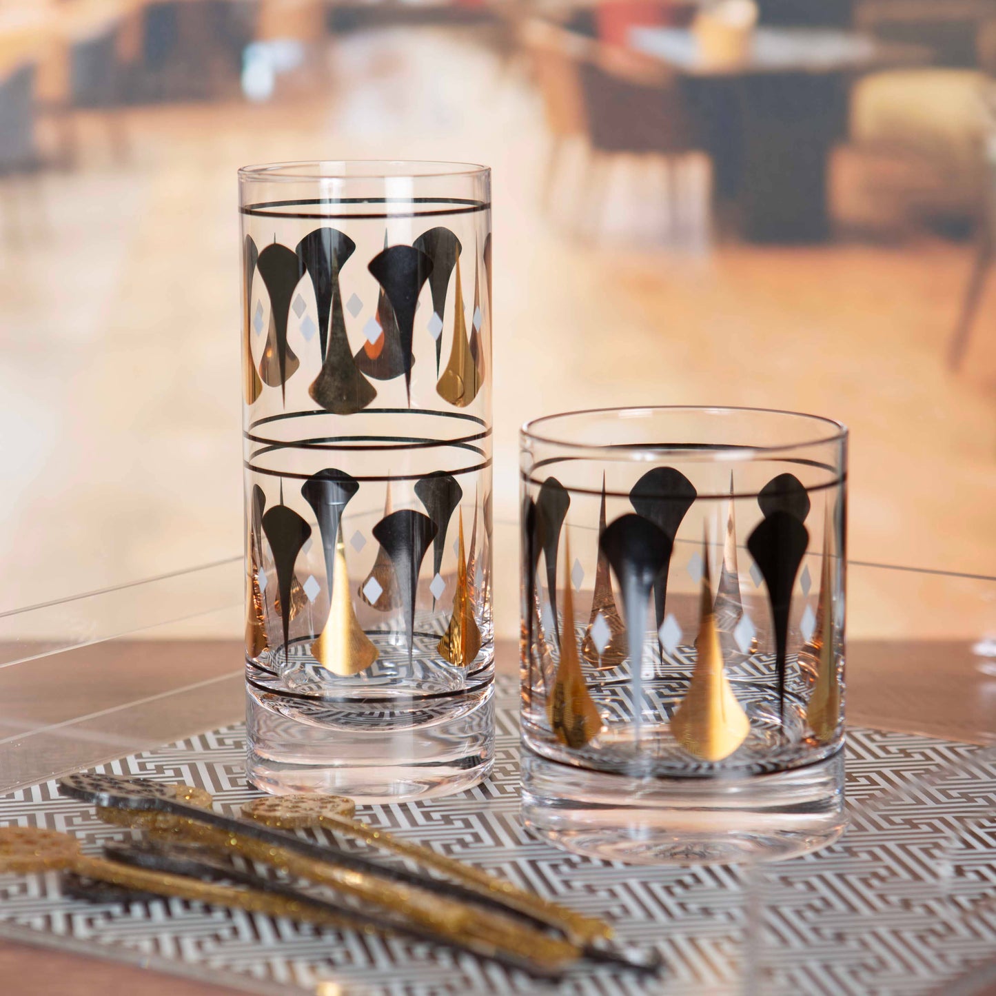 Black and Gold Mid Century Vintage Highball Cocktail Glass