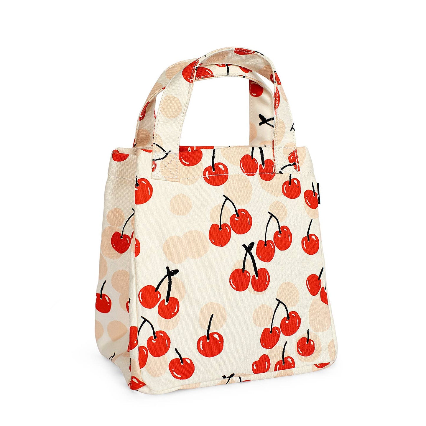 Tote bag with cherry pattern on a white background