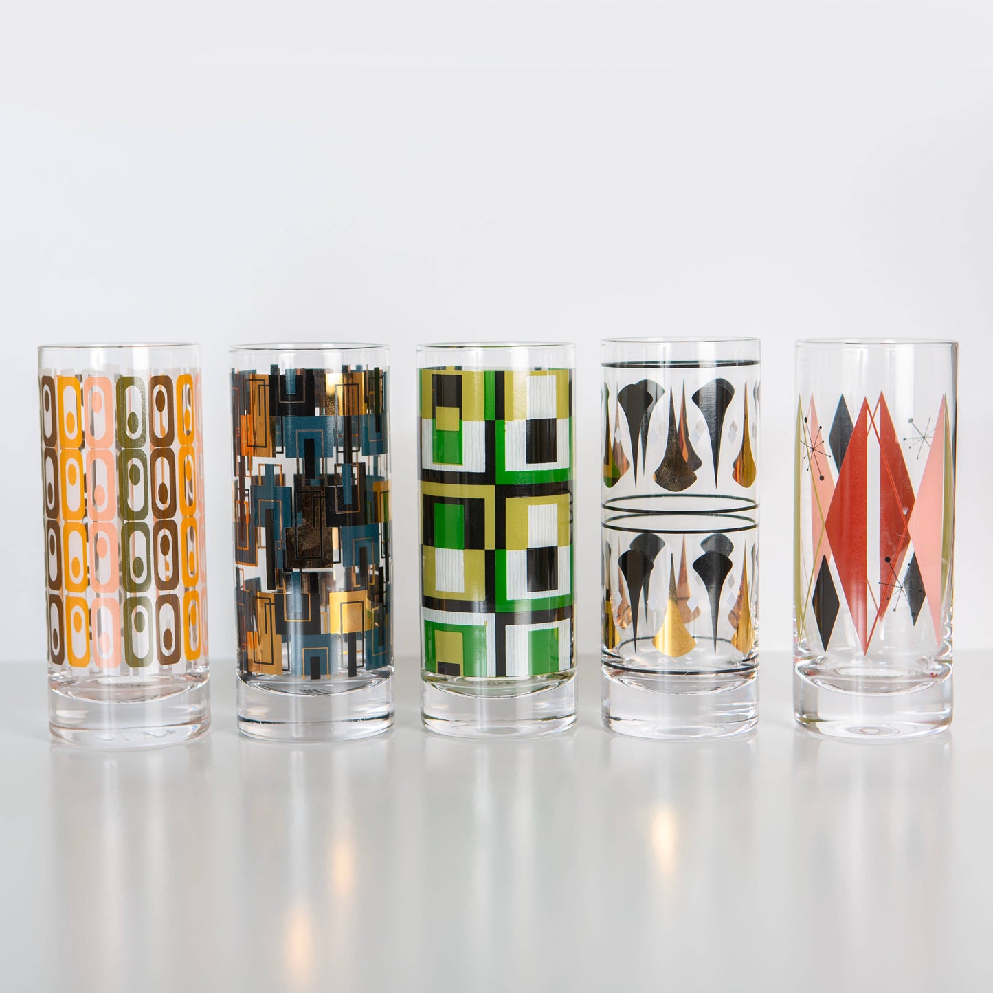 Black and Gold Mid Century Vintage Highball Cocktail Glass