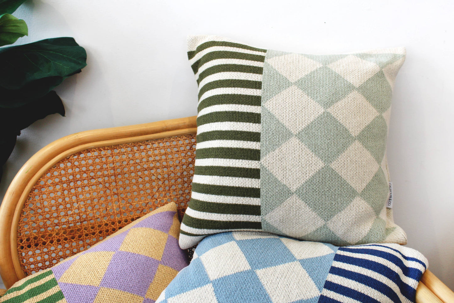 Diamond Checkerboard Knit Throw Pillow