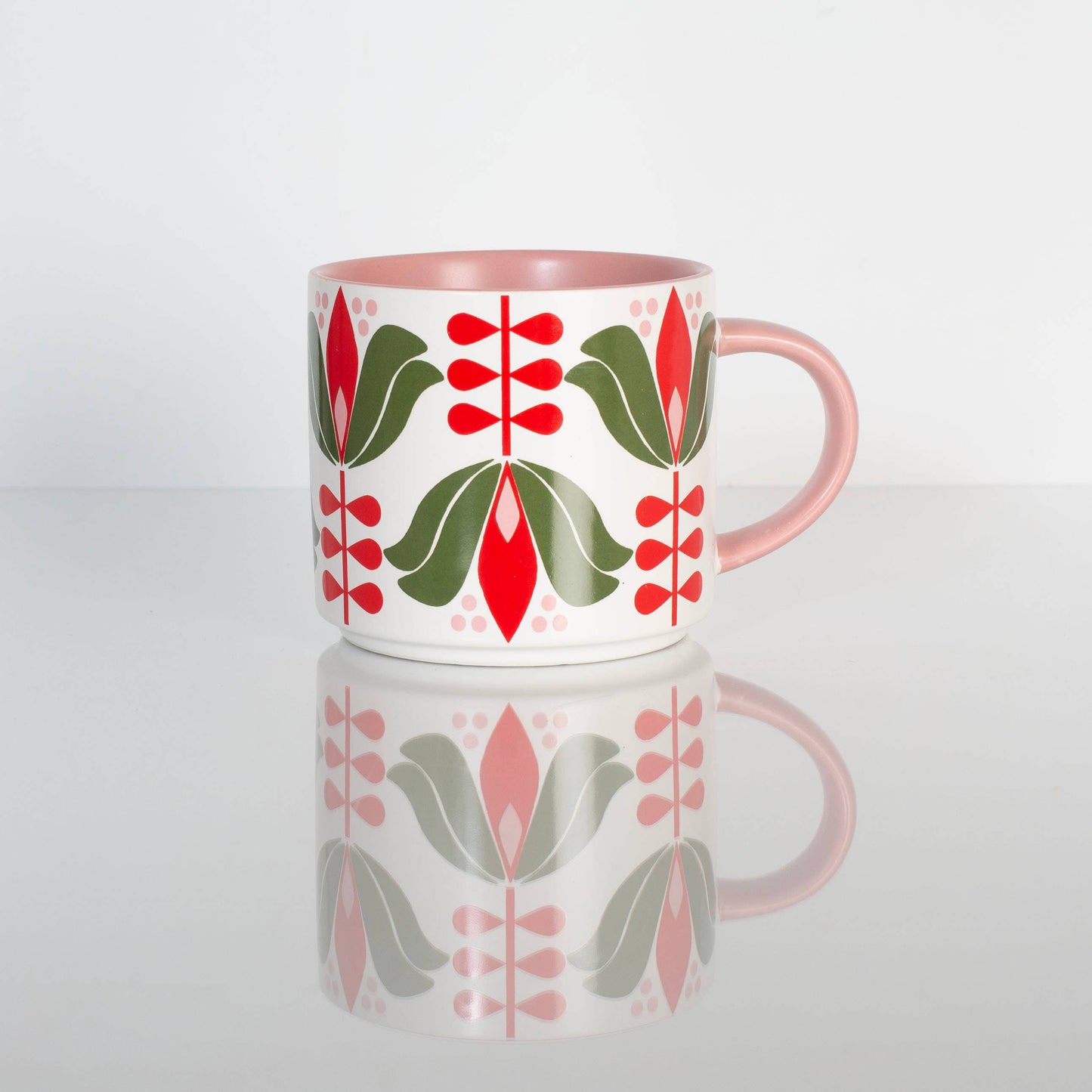 Red Lotus Flower Mid Century Modern Stackable Matte Coffee Mug