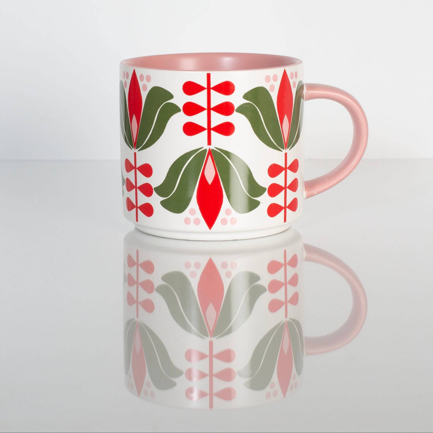 Red Lotus Flower Mid Century Modern Stackable Matte Coffee Mug