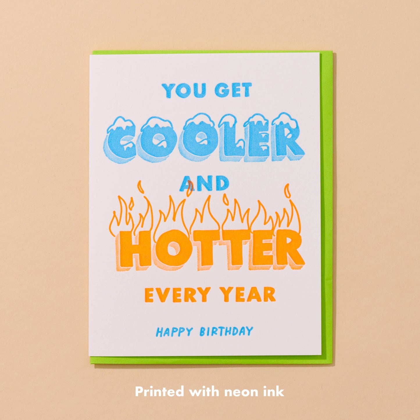 Birthday card with colorful text on a beige background