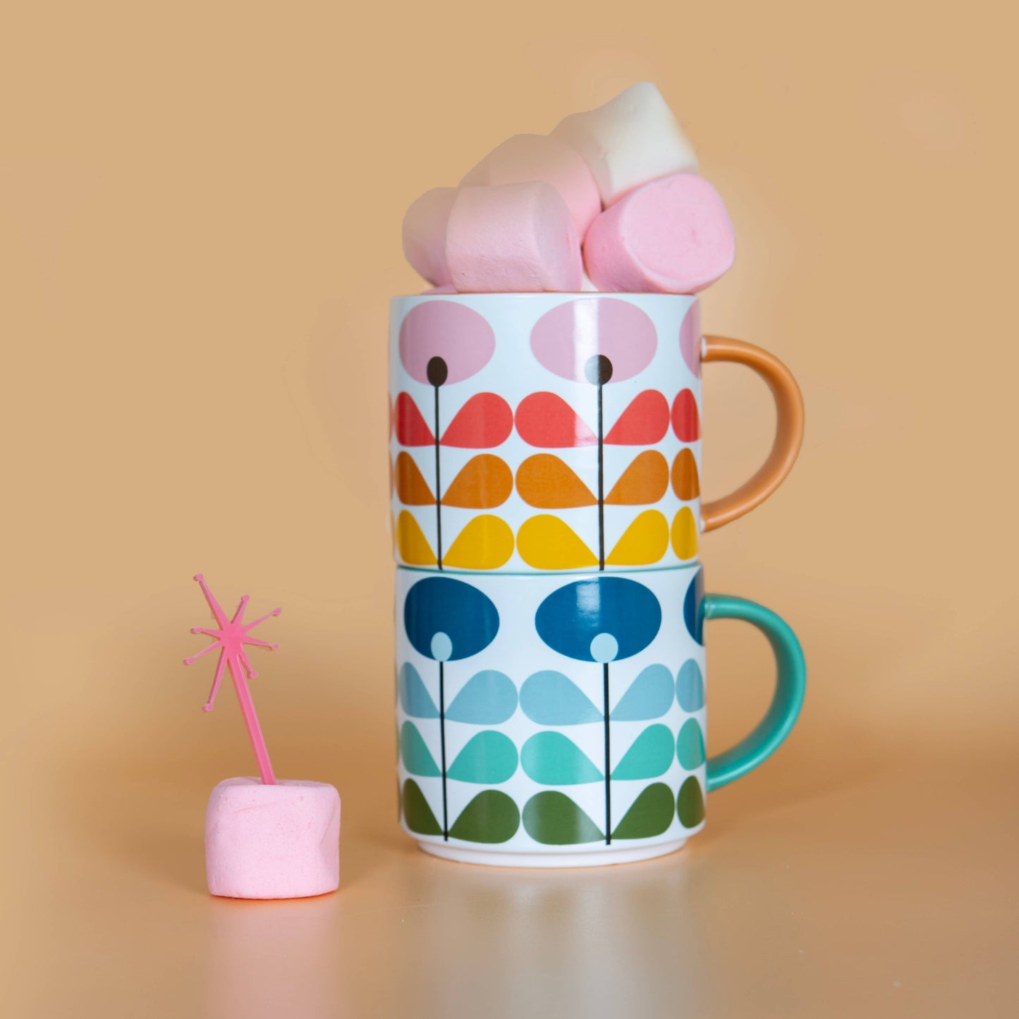Blue Mid Century Modern Flower Stackable Matte Coffee Mug
