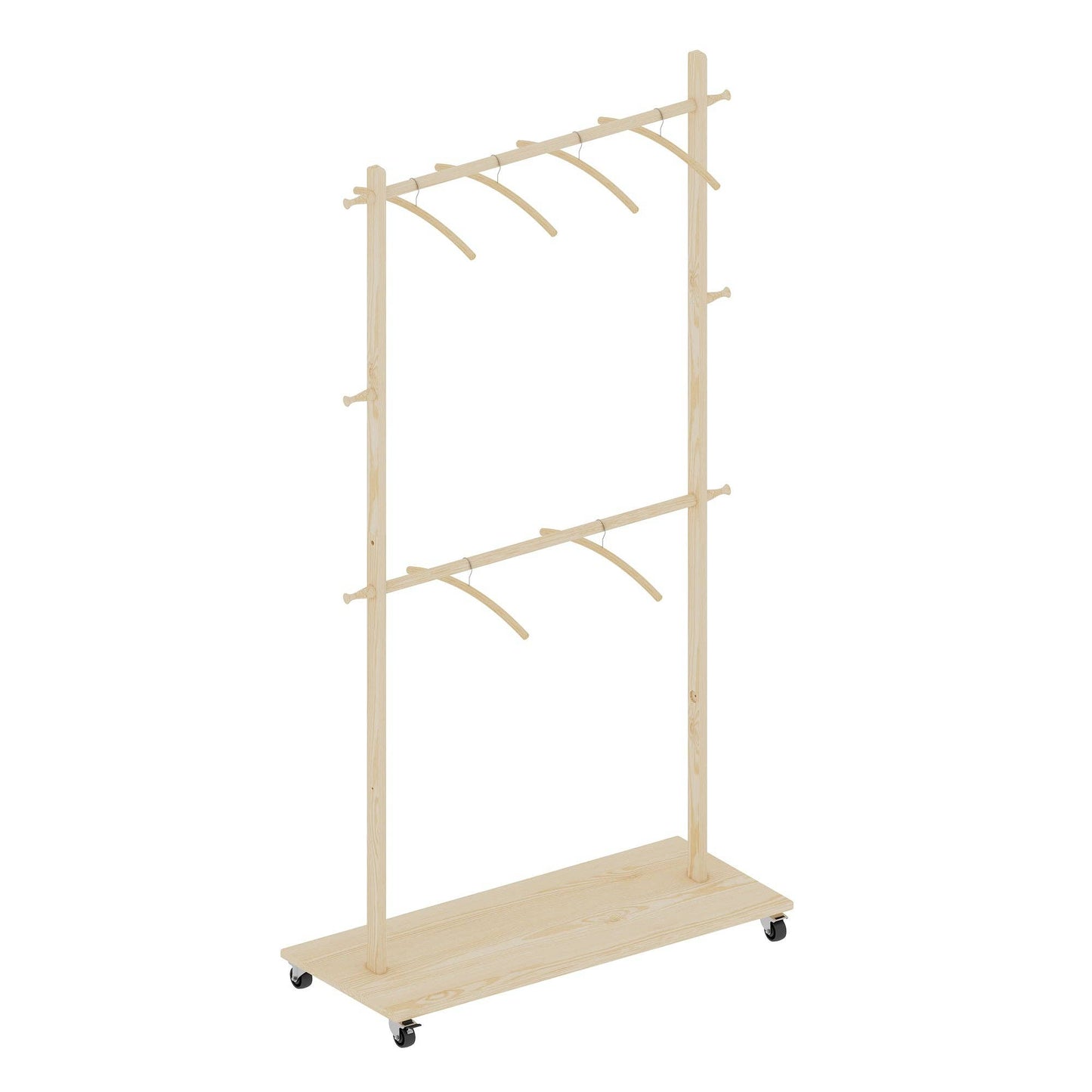 Solid Wood Garment Rack with Shelf, Wheels & 6 Hangers