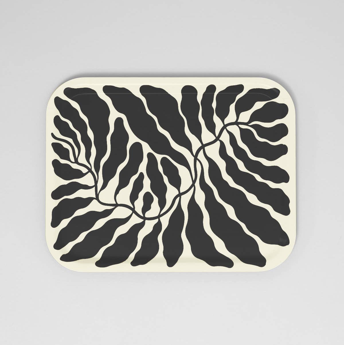 Charcoal Leaves Large Rectangle Birch Serving Tray