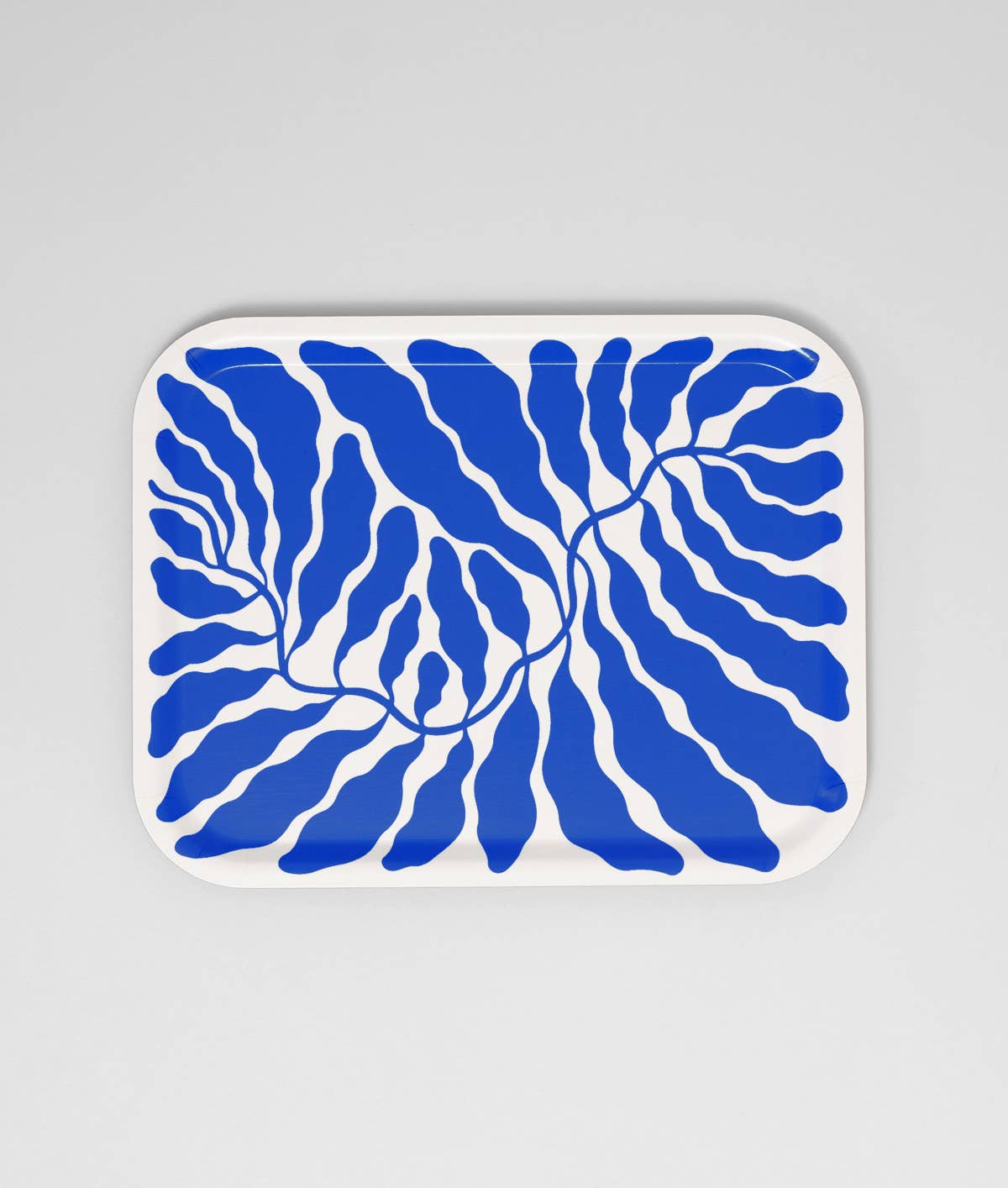Deep Blue Leaves Large Rectangle Birch Serving Tray