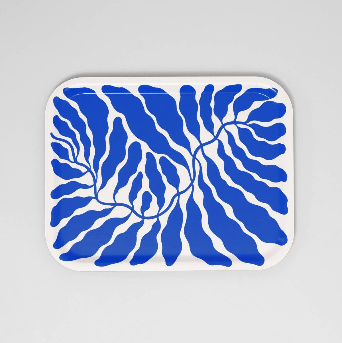 Deep Blue Leaves Large Rectangle Birch Serving Tray