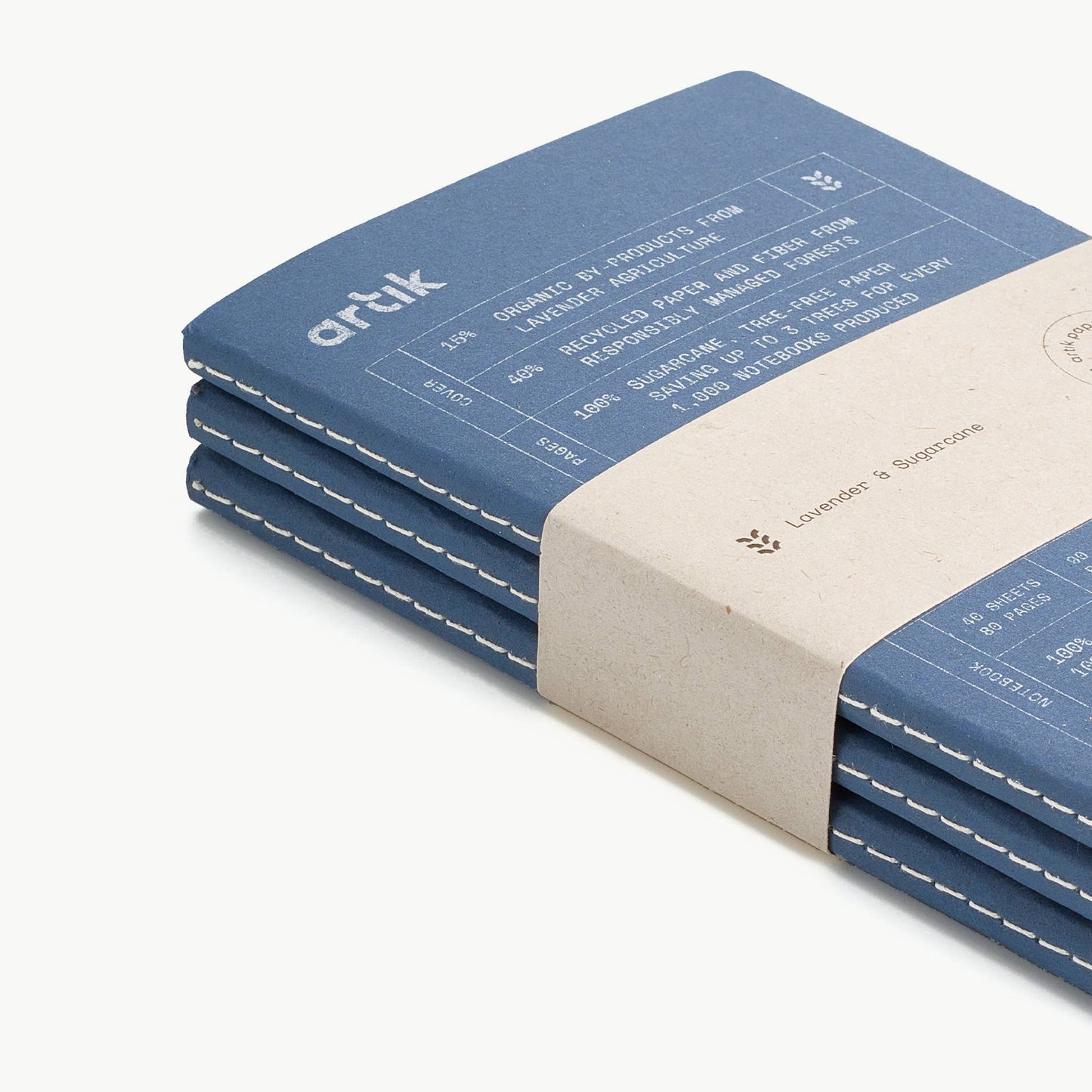 Artik Pack Of 3 Pocket Singer Sewn Notebooks Ruled Lavender
