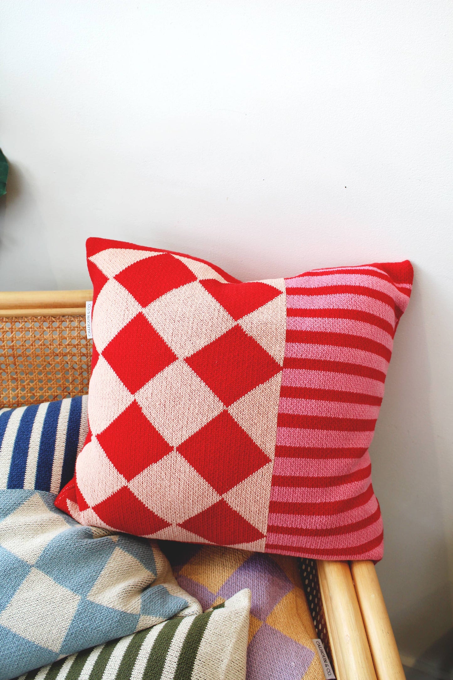 Diamond Checkerboard Knit Throw Pillow