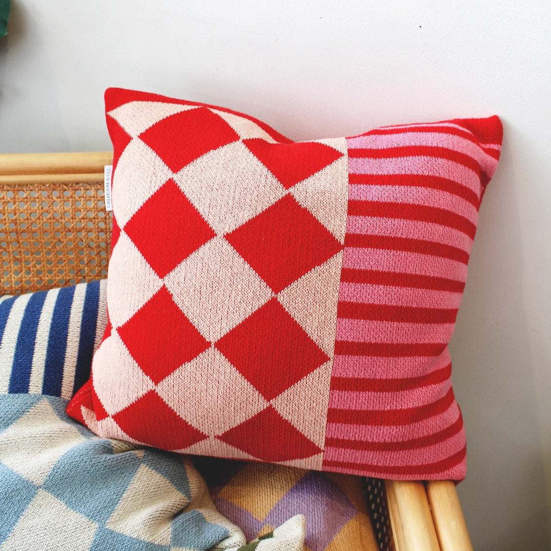 Diamond Checkerboard Knit Throw Pillow
