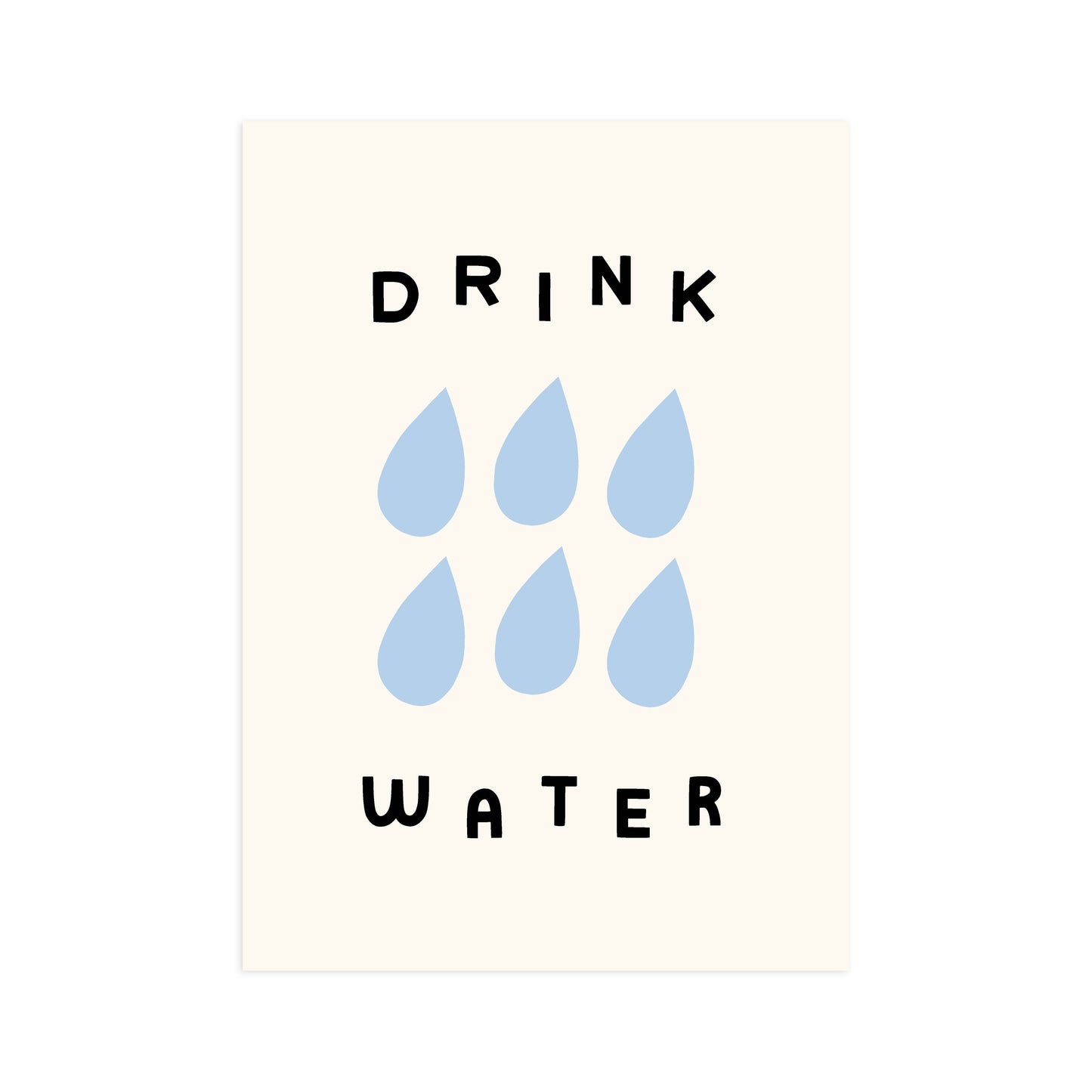 A minimalist art print featuring the text 'DRINK WATER'