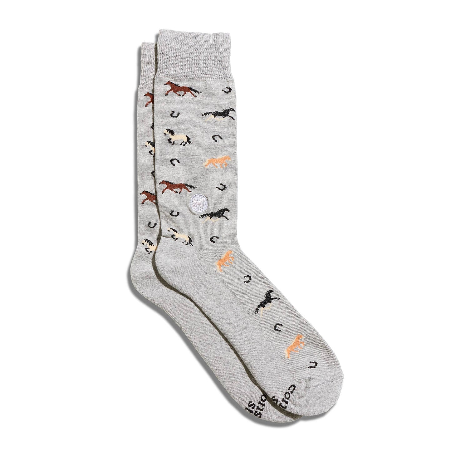 Gray sock with horse pattern