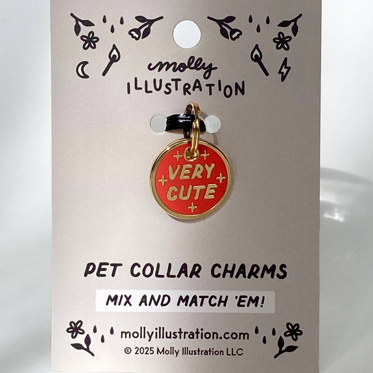 Pet collar charm on a Molly Illustration branded card
