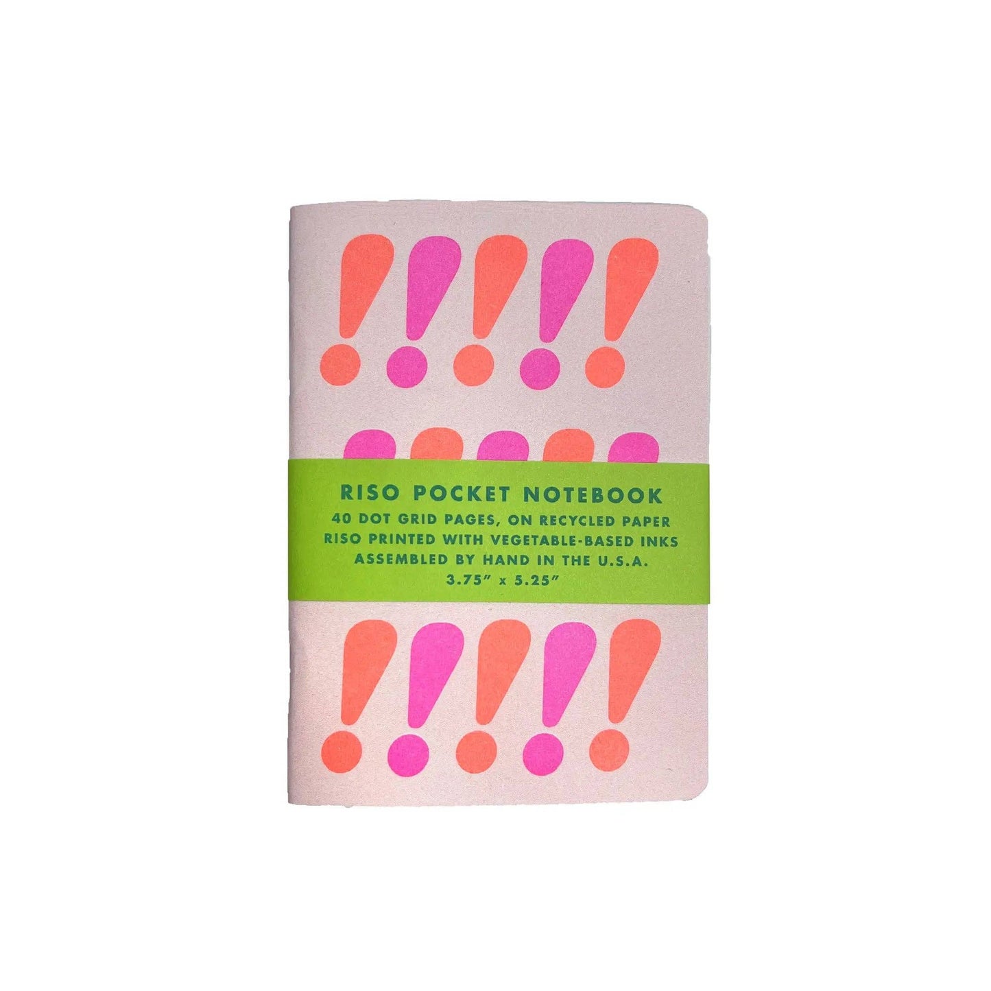 Riso pocket notebook with exclamation mark design on a white background