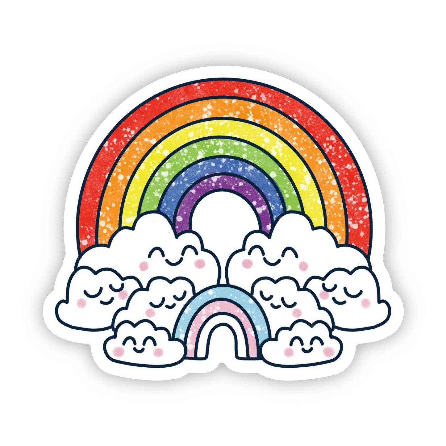 Sticker with a colorful rainbow and clouds on a white background