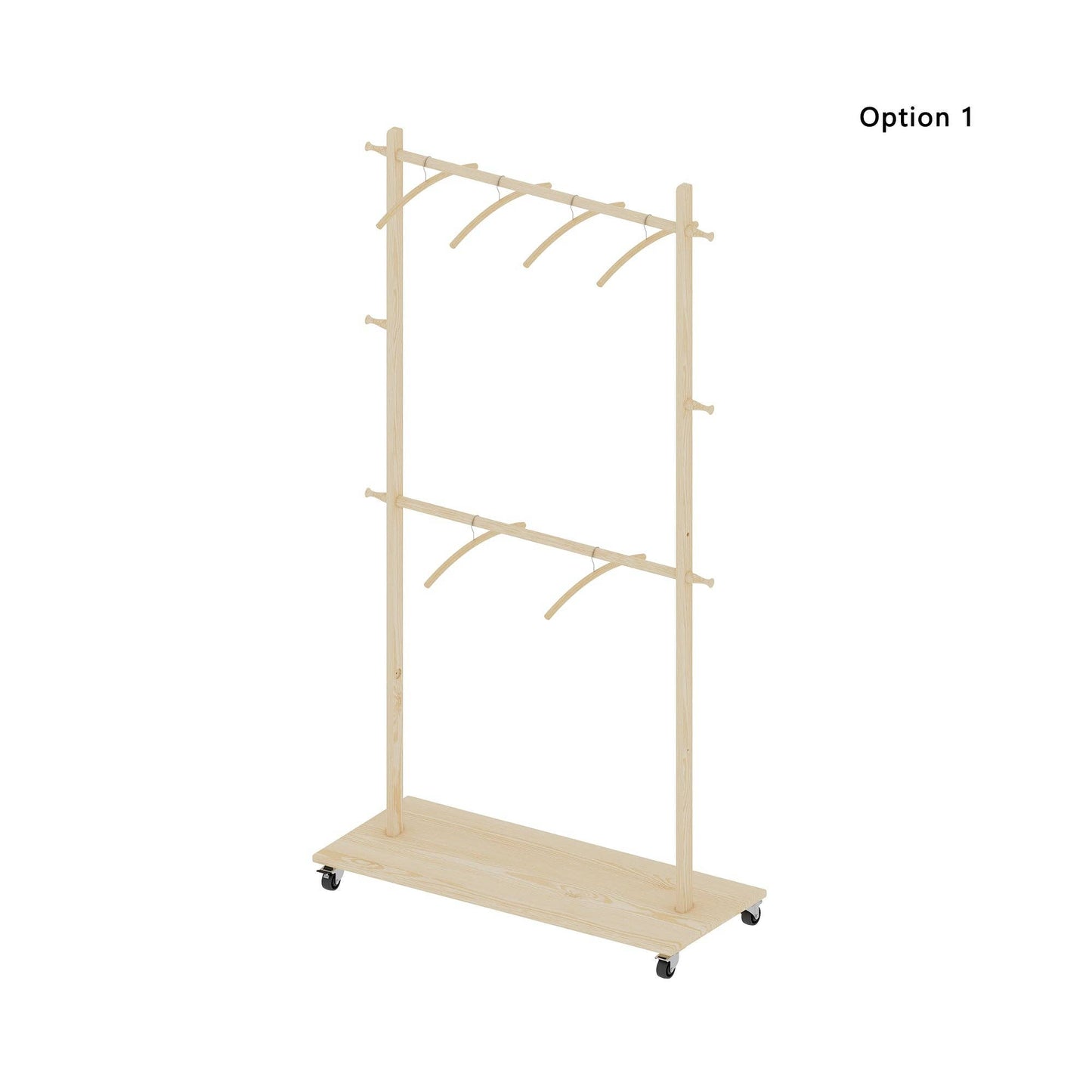 Solid Wood Garment Rack with Shelf, Wheels & 6 Hangers