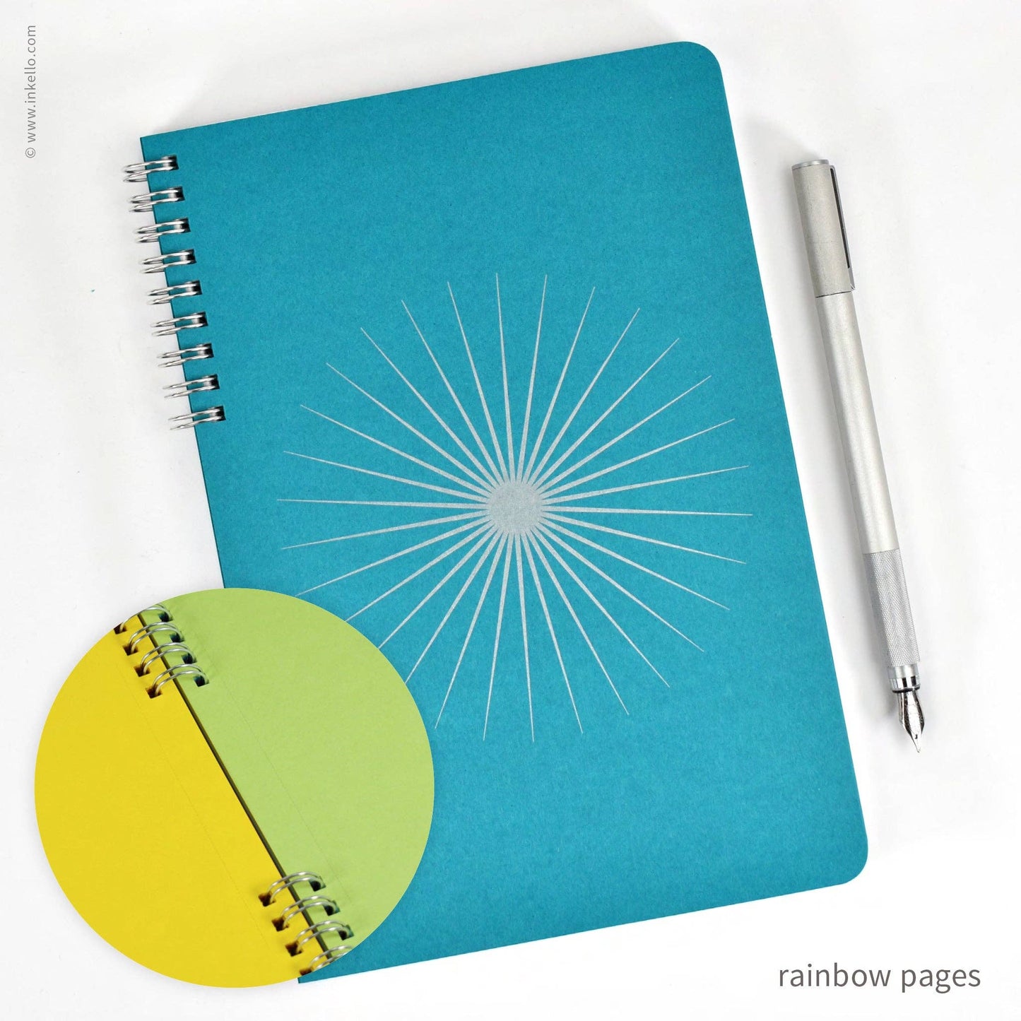 Big Burst Spiral Notebook with Teal Cover + Silver Ink