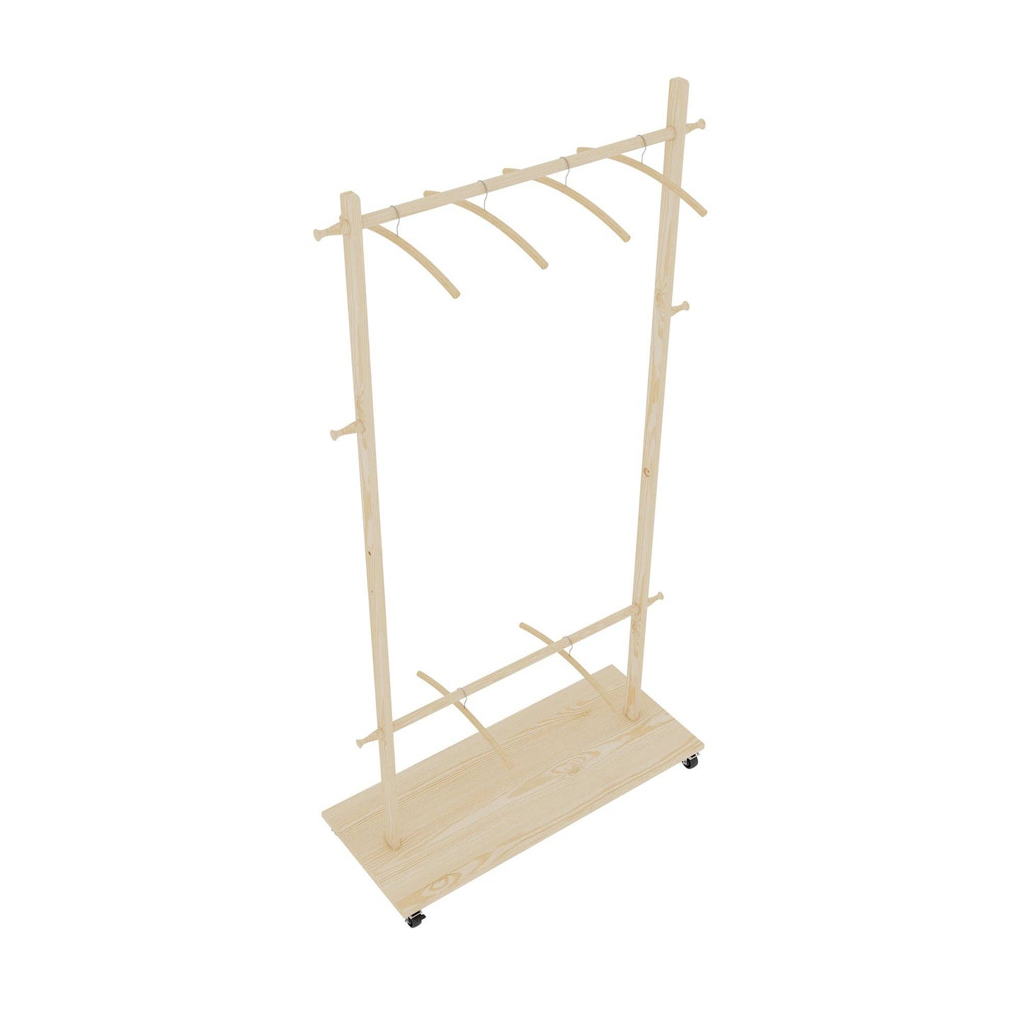 Solid Wood Garment Rack with Shelf, Wheels & 6 Hangers