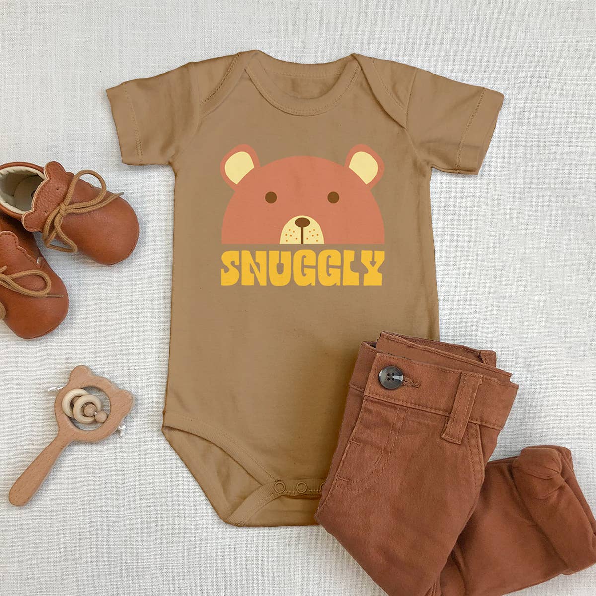 Snuggly Teddy Bear on Brown Baby Bodysuit