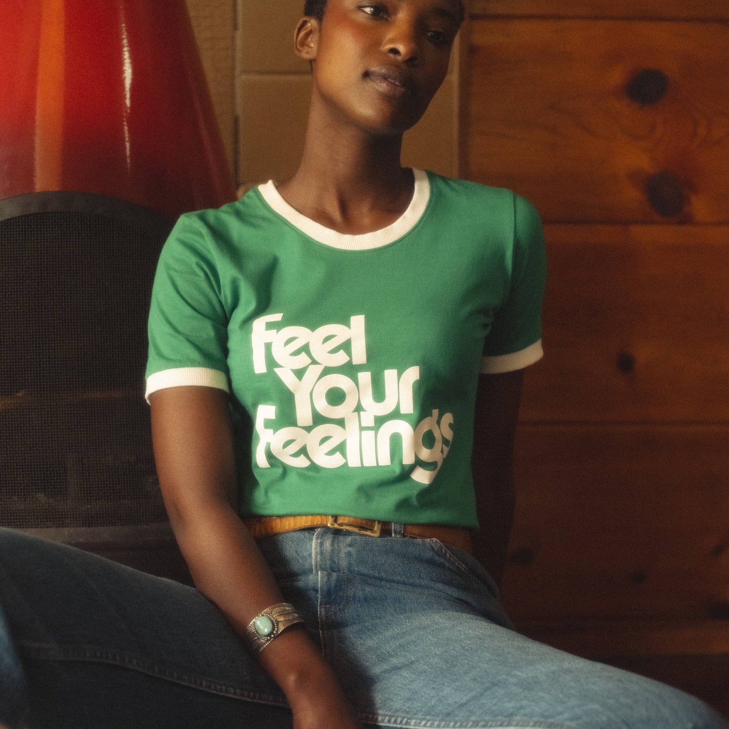 Feel Your Feelings (green) | Ringer Graphic T-shirt