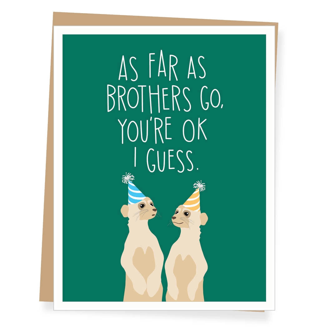 Card with two dogs wearing party hats and text on a green background