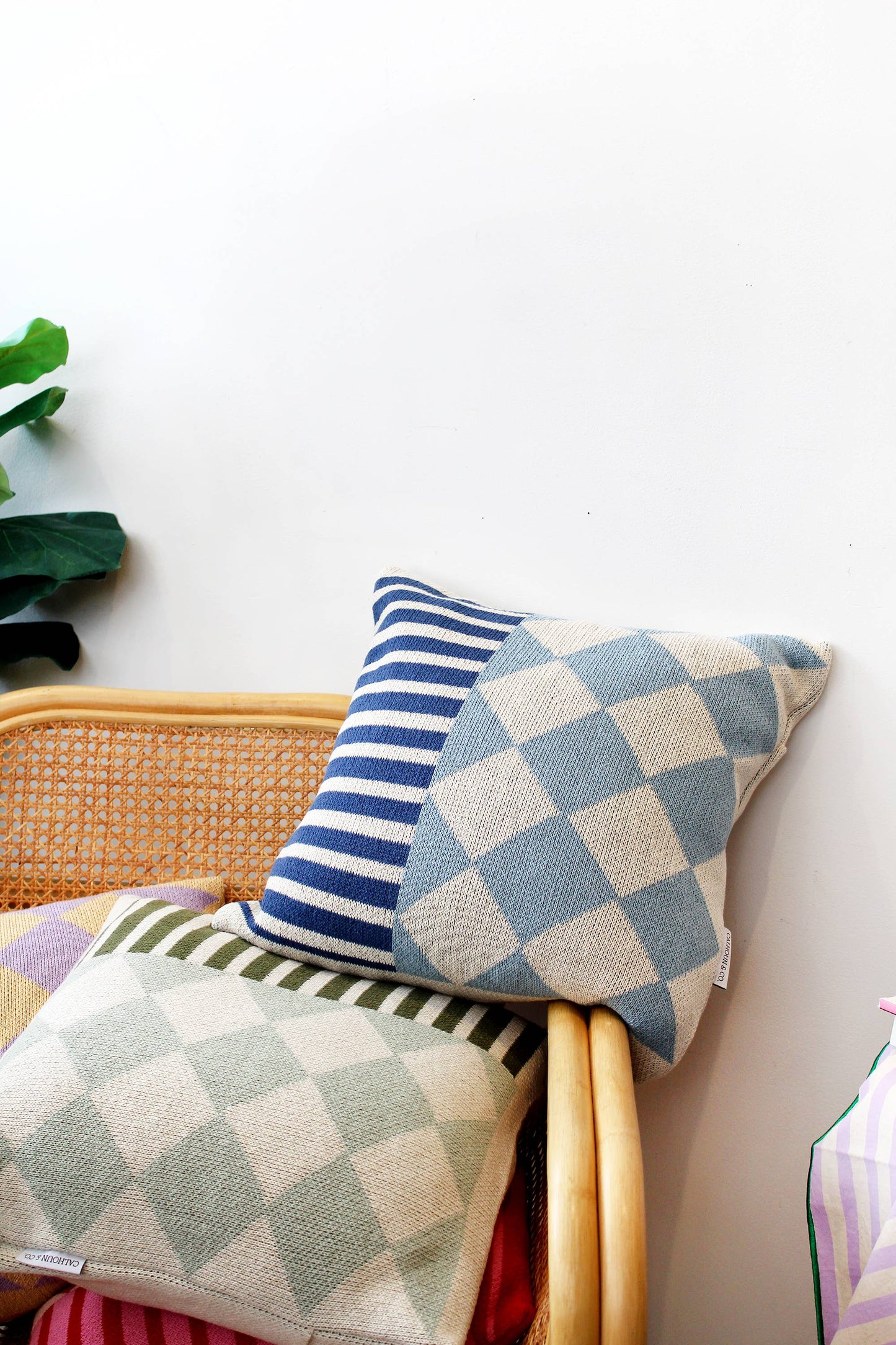 Diamond Checkerboard Knit Throw Pillow
