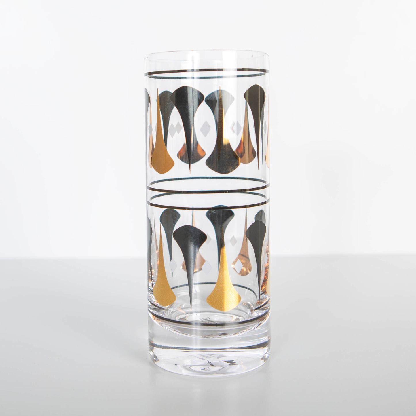 Black and Gold Mid Century Vintage Highball Cocktail Glass