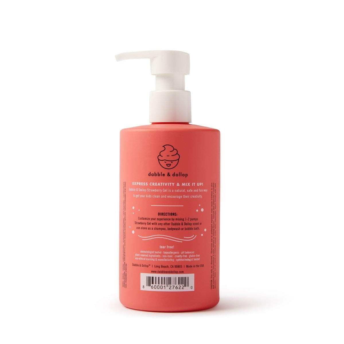 Pink bottle with pump on a white background