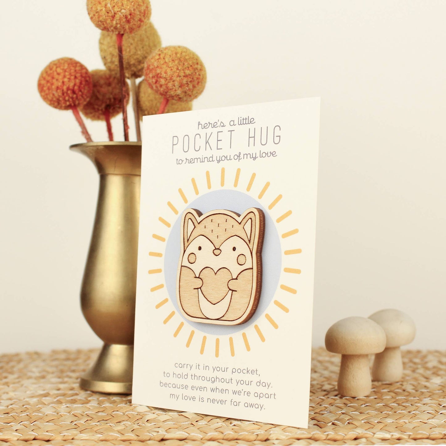 Wooden Pocket Hug, Fox. Thinking of You Gift