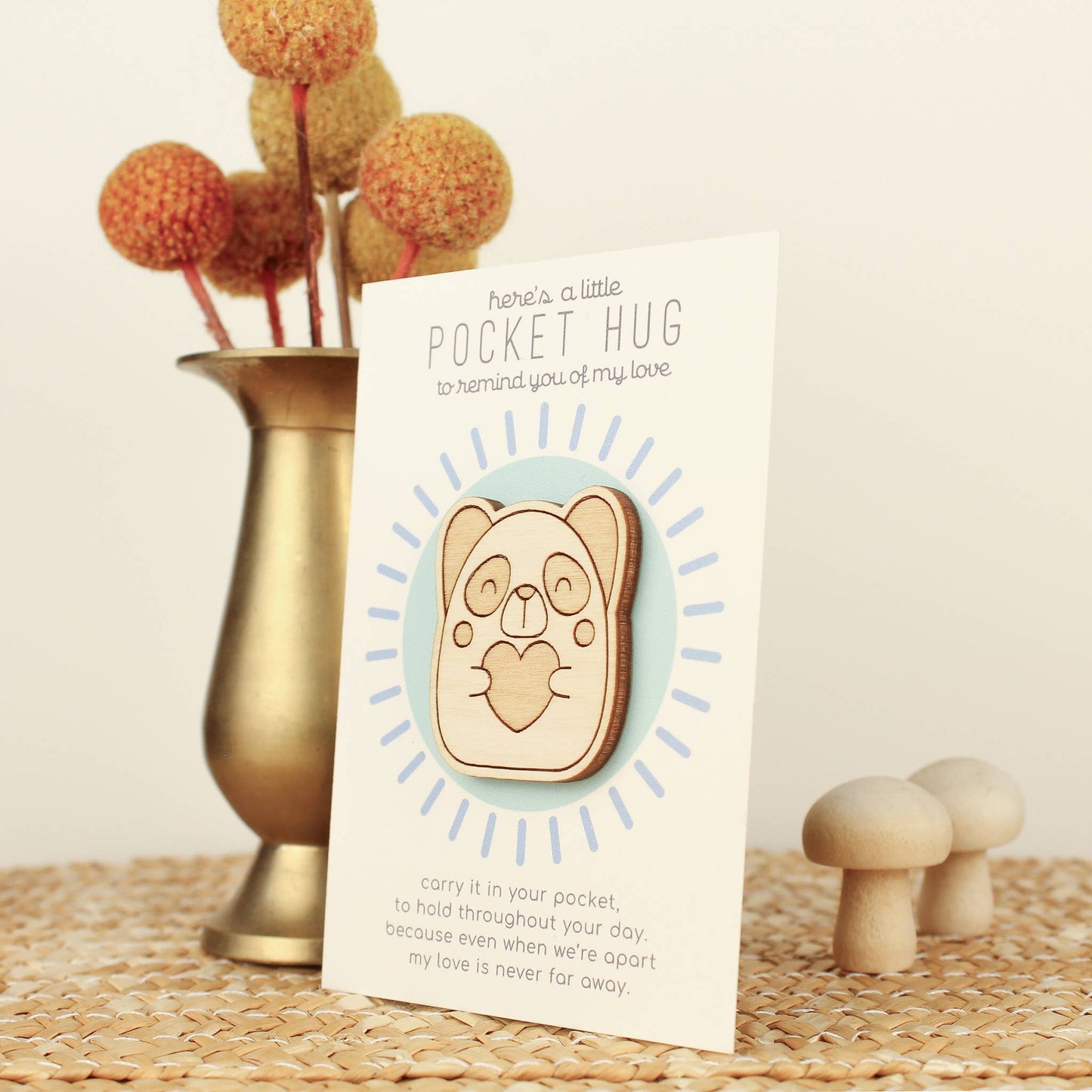 Wooden Pocket Hug, Panda. Thinking of You Gift