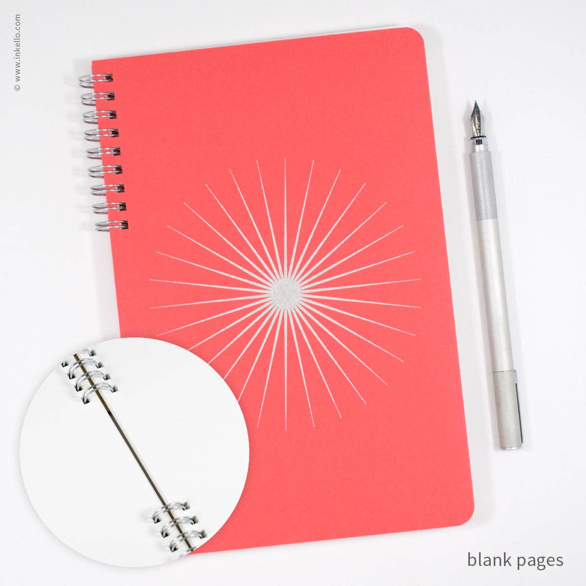 Big Burst Spiral Notebook with Coral Cover and Silver Ink