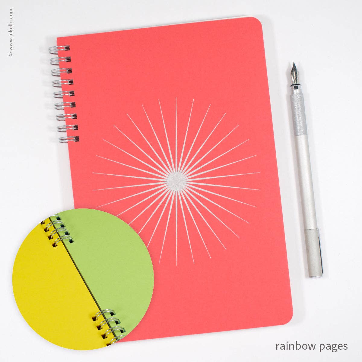 Big Burst Spiral Notebook with Coral Cover and Silver Ink